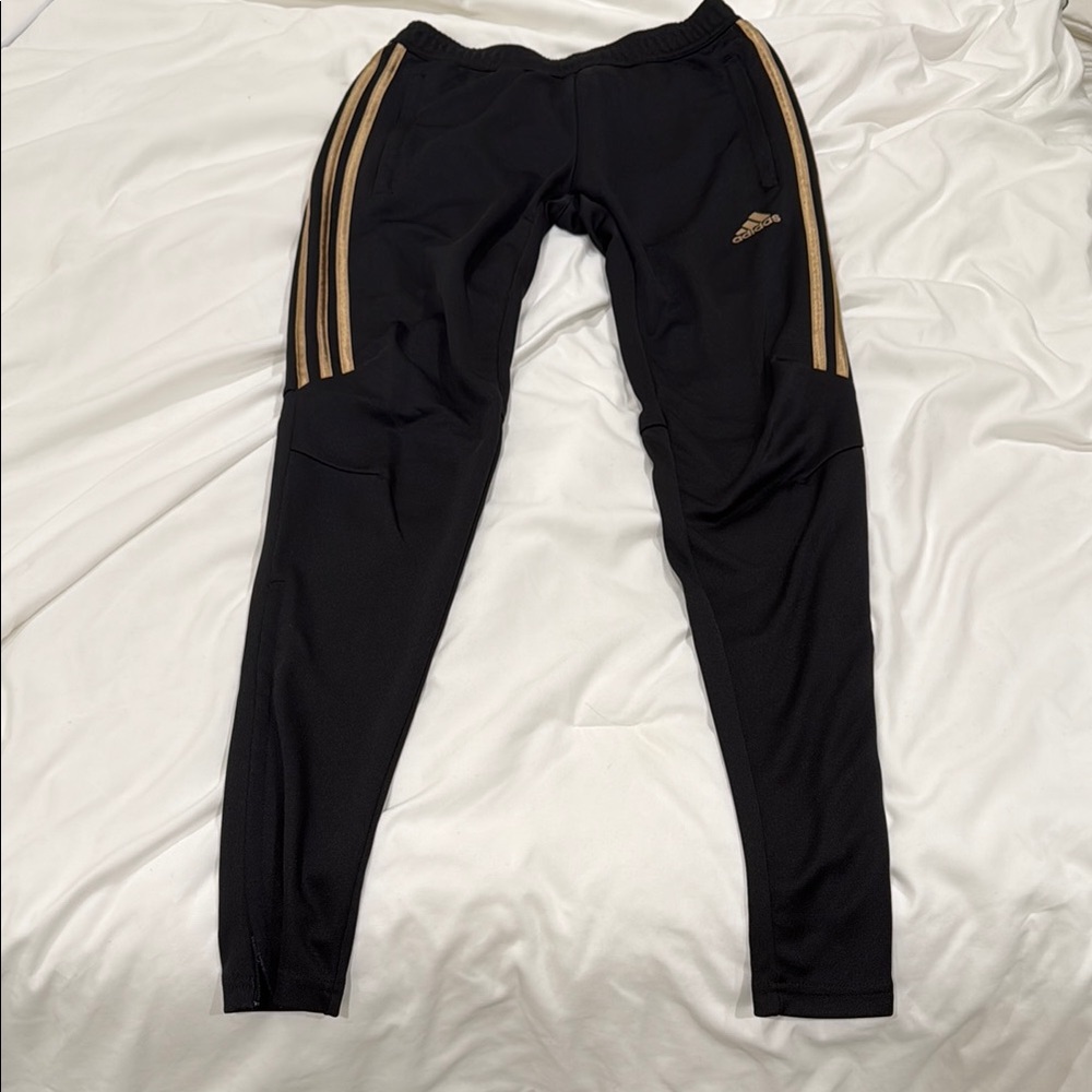 Women’s Adidas Black Track Pants with Gold Stripes